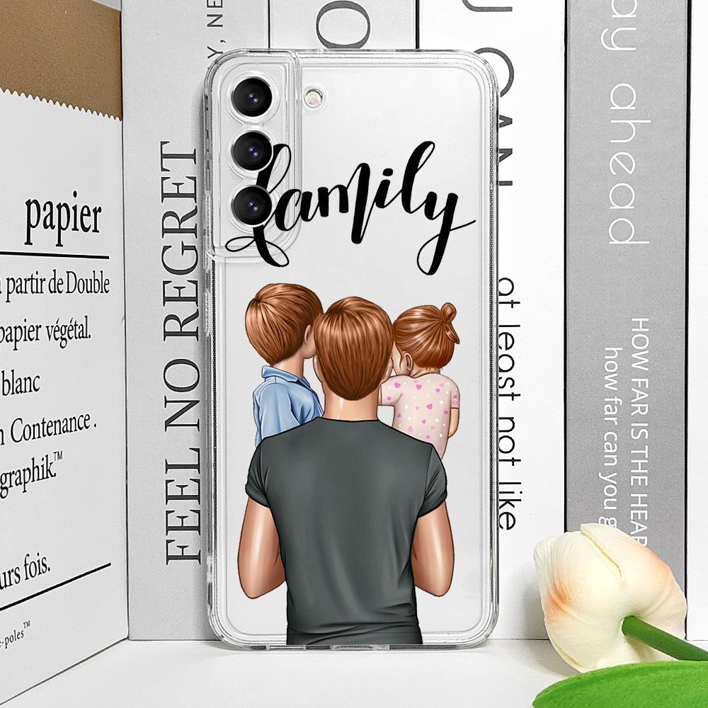 Super Mom Dad Baby Family Phone Case for Samsung Galaxy S25 S24 S23 S22 S21 S20 Plus Ultra FE A55 A54 Clear Soft Covers Boy Girl