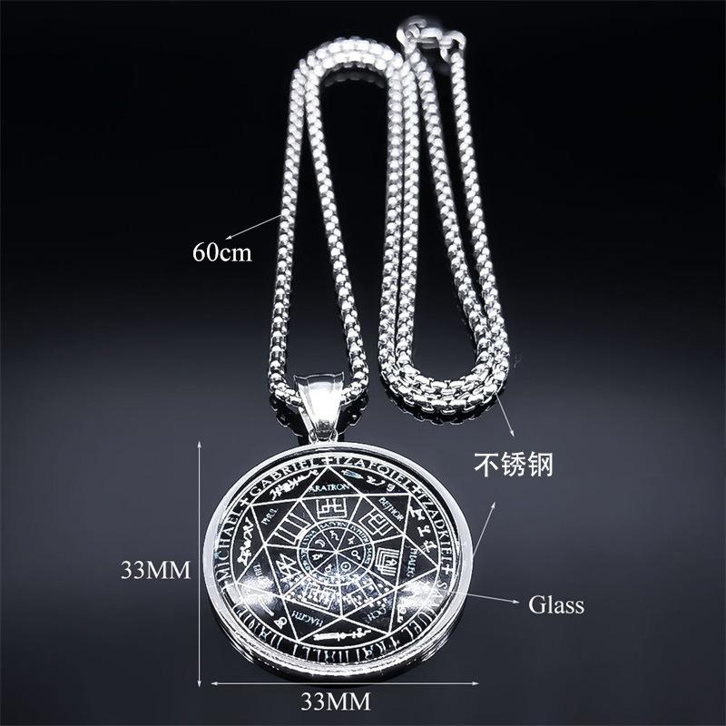 Seven Archangels Medal Stainless Steel Necklace Pendant with Glass Ornament