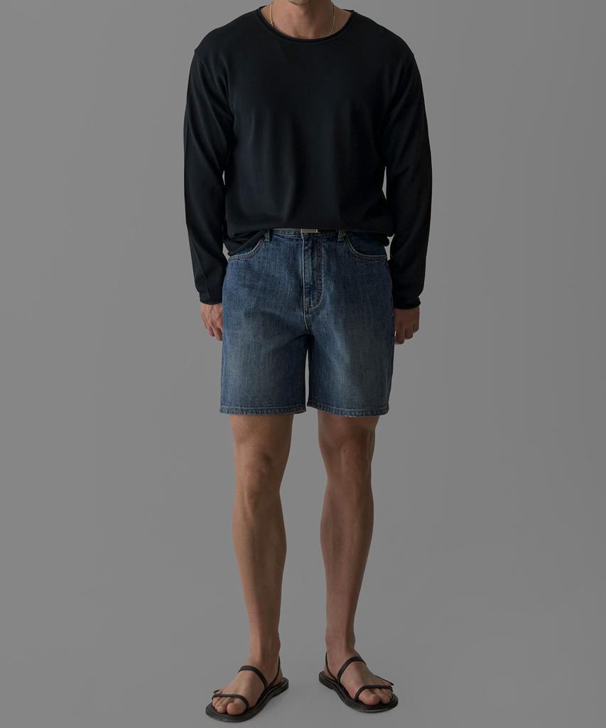 Baulopeulodeogteu Sheer Crop Raw Edge Knit [Navy]
