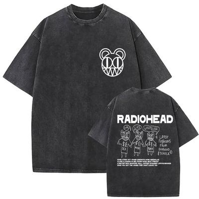 Vintage Washed Radiohead Tour Print T Shirts Men Women Hip Hop Pop Music Oversized Tshirt Punk Tide Fans Clothing T Shirt