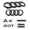 4Ring Logo For A4 2020-2024 2007-2019 2004-2006 Quarrto ABS Glossy Black Car Front Bonnet Grill Badge Rear Trunk Sticker