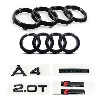 New 4Ring Logo For T A4 2020-2024 2007-2019 2004-2006 Quarrto ABS Glossy Black Car Front Bonnet Grill Badge Rear Trunk Sticker
