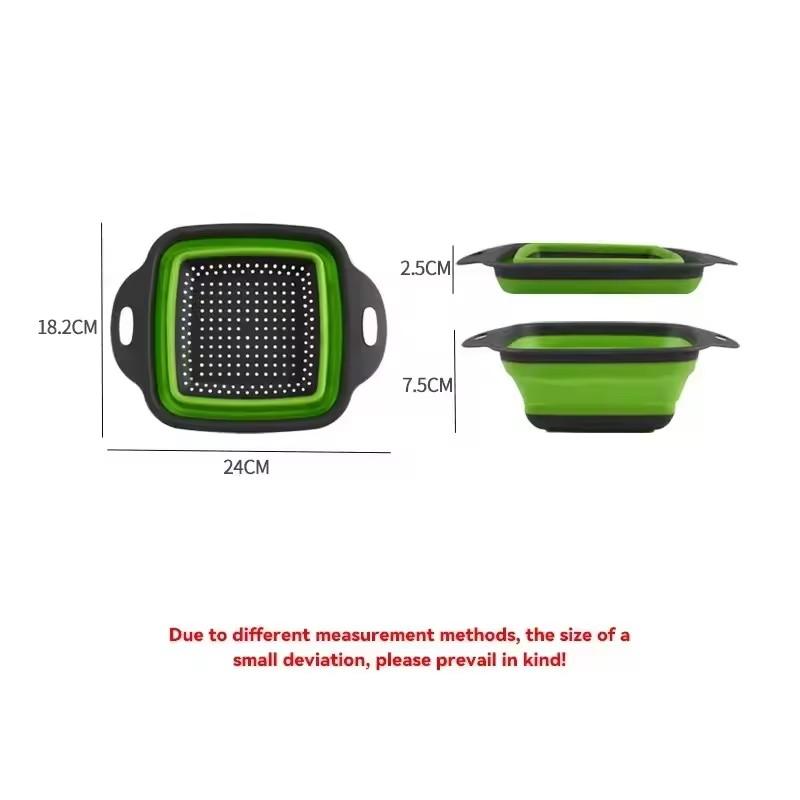 Silicone Folding Drainer Basket Fruit Vegetable Foldable Colander Kitchen Strainer for Food Pasta Kitchenware Drain Device Green