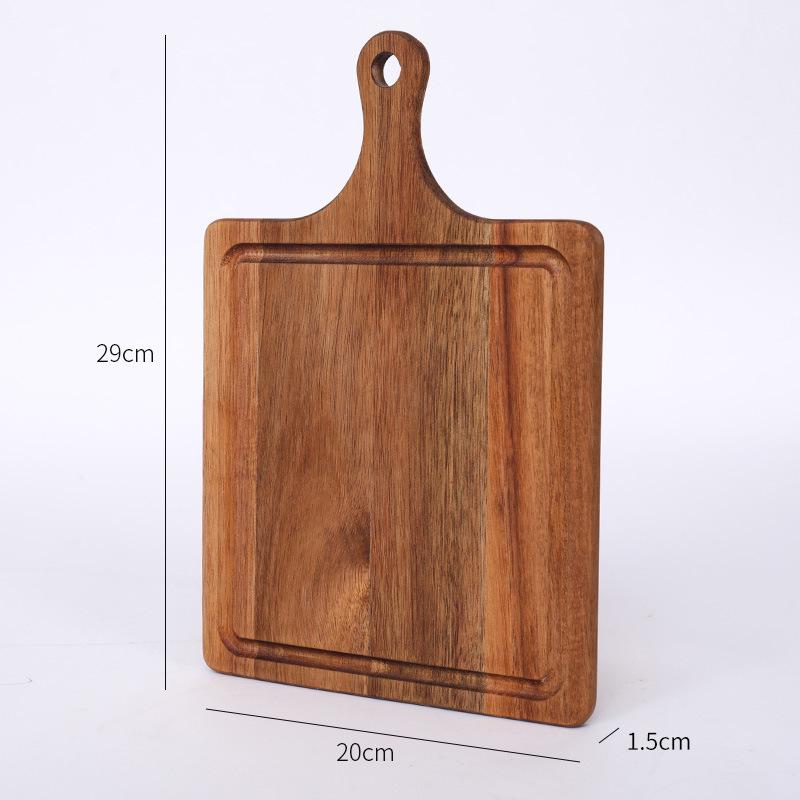 Acacia Wood Cutting Board with Handle - Hangable Chopping Board for Fruits & Steaks, Perfect for Kitchen or Photography Props.