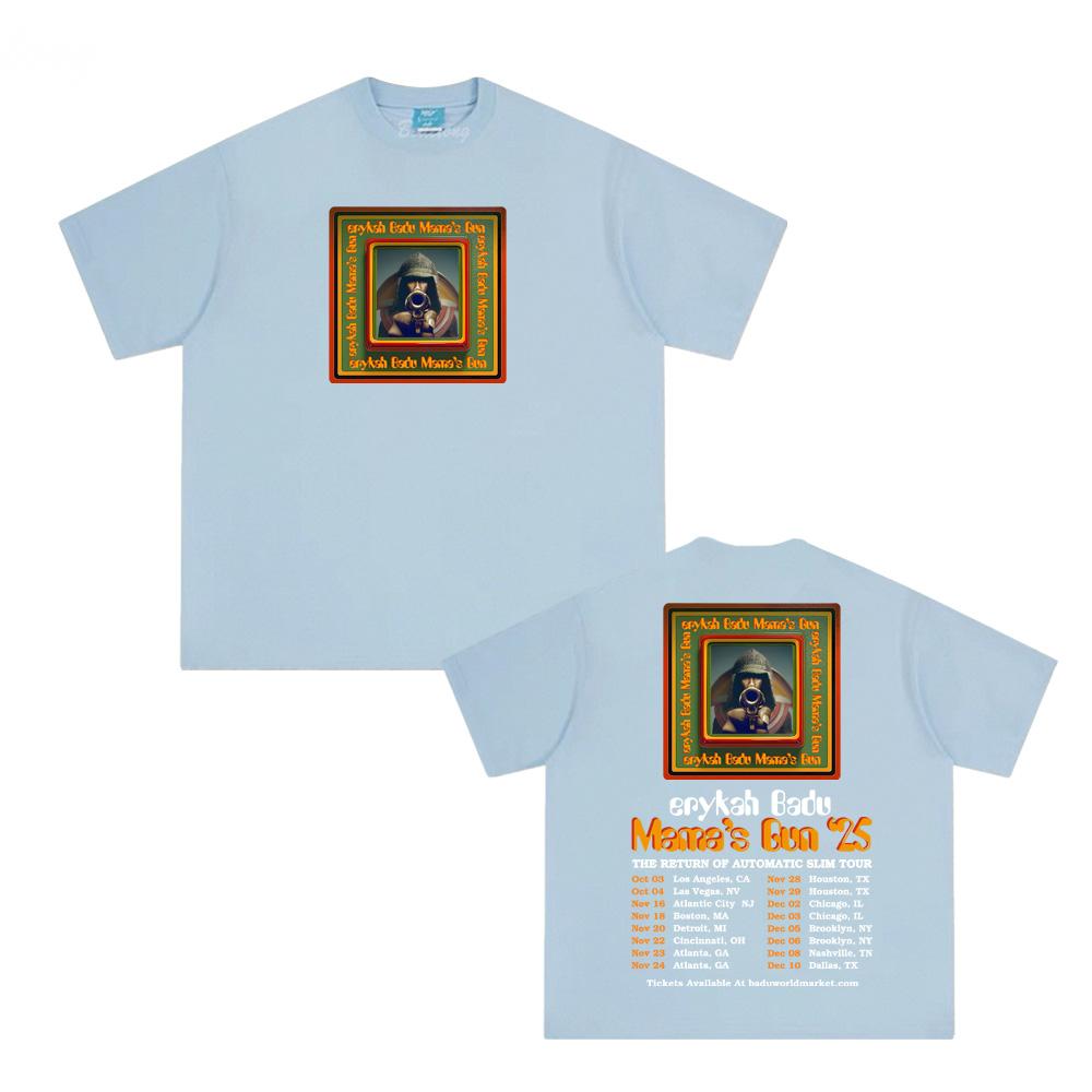 Erykah Badu TOUR 2025 Topy 100% Bavlna Kulatý Výstřih Měkké Tričko na Léto Tričko s Kulatým Výstřihem Dámské Pánské Oblečení Topy