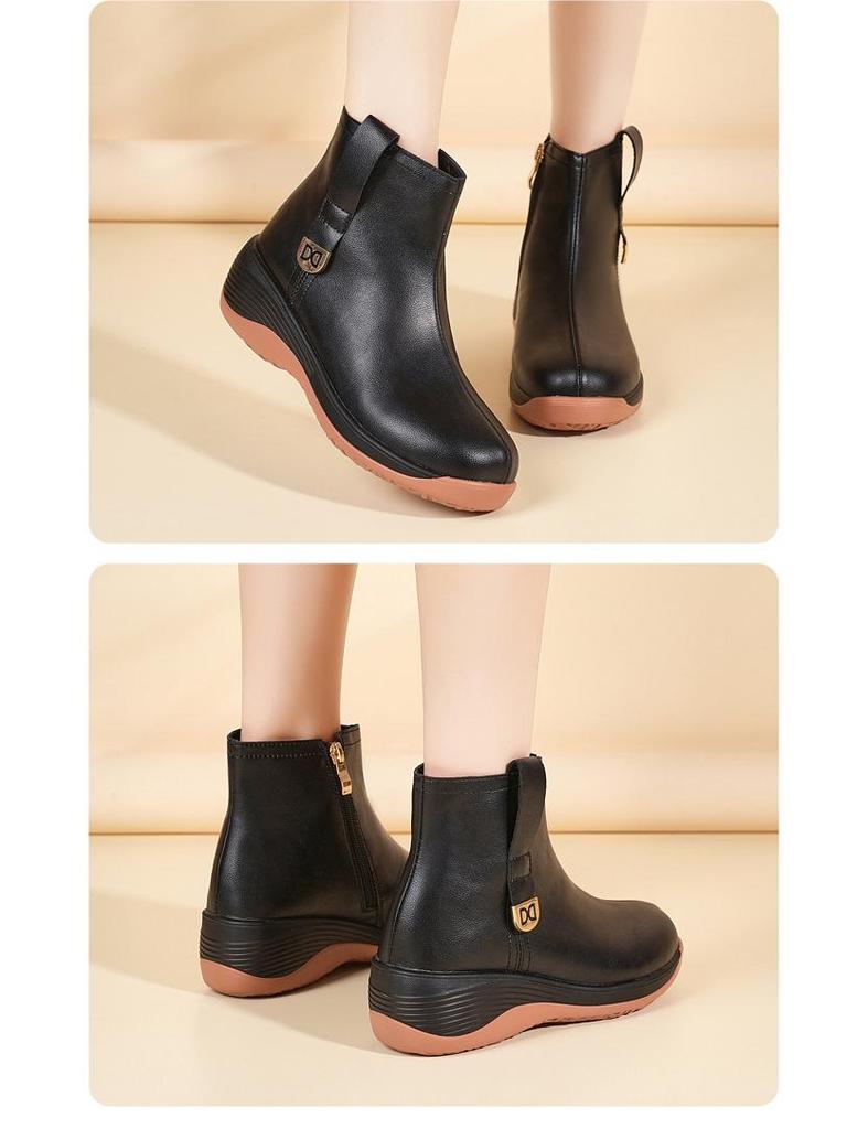 2025 Spring Soft-Soled Wedge Heel Mom Shoes: Thick-Soled, Flat Casual Boots for Height Increase