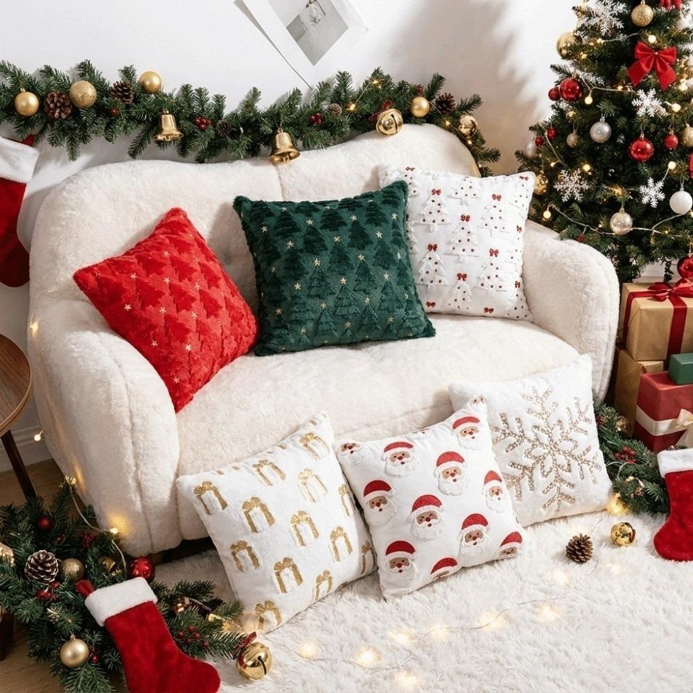 Square Knitted Throw Pillow Cover 3D Embossed Christmas Tree Cushion Cover 45x45cm Polyester Xmas Decor Cushion Case Party
