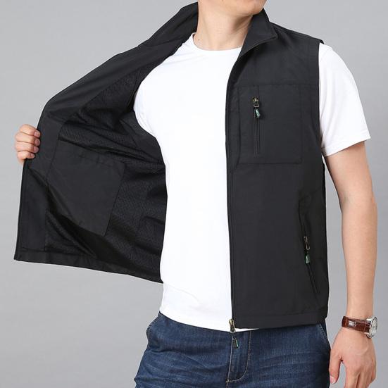 

Мужской жилет со стойкой, без рукавов, на молнии, однотонный, с карманами, для рыбалки на открытом воздухе XXL хаки