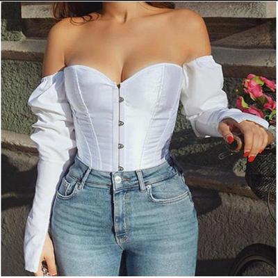 Damska seksowna koszula z odkrytymi ramionami bluzka Lady Girls moda bandaż na plecy wąski gorset damski trykot gorset damski jednokolorowe topy nosić