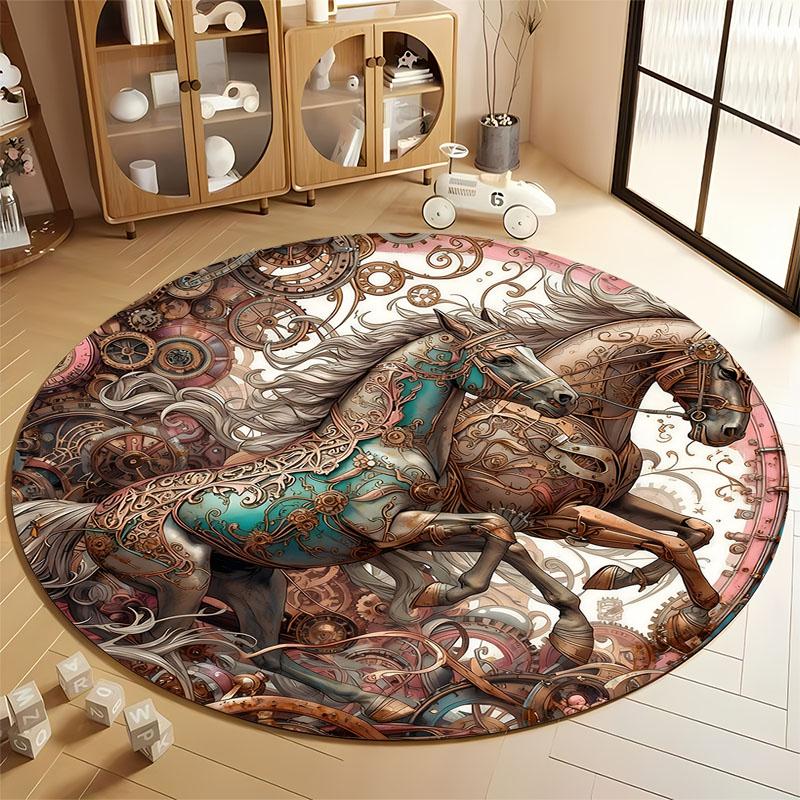 

Steampunk Horses Round Rug for Living Room Decor round carpet for home sofa bedroom, gift Diameter 60cm