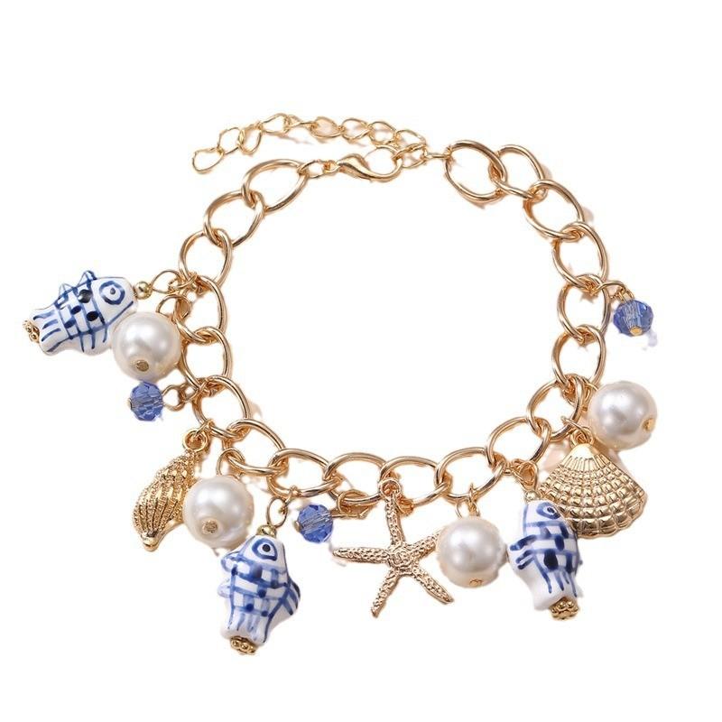 Oceanic Shell Starfish Handmade Women Bracelet With Geometric Design For Casual Wear