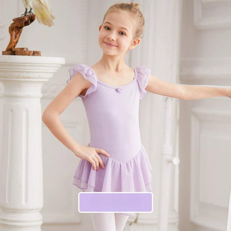 

Short Sleeves Ballerina Dress Kids Dance Ballet Tutu Leotard Girls Bodysuit Good Gift for Kids 160 фіолетовий