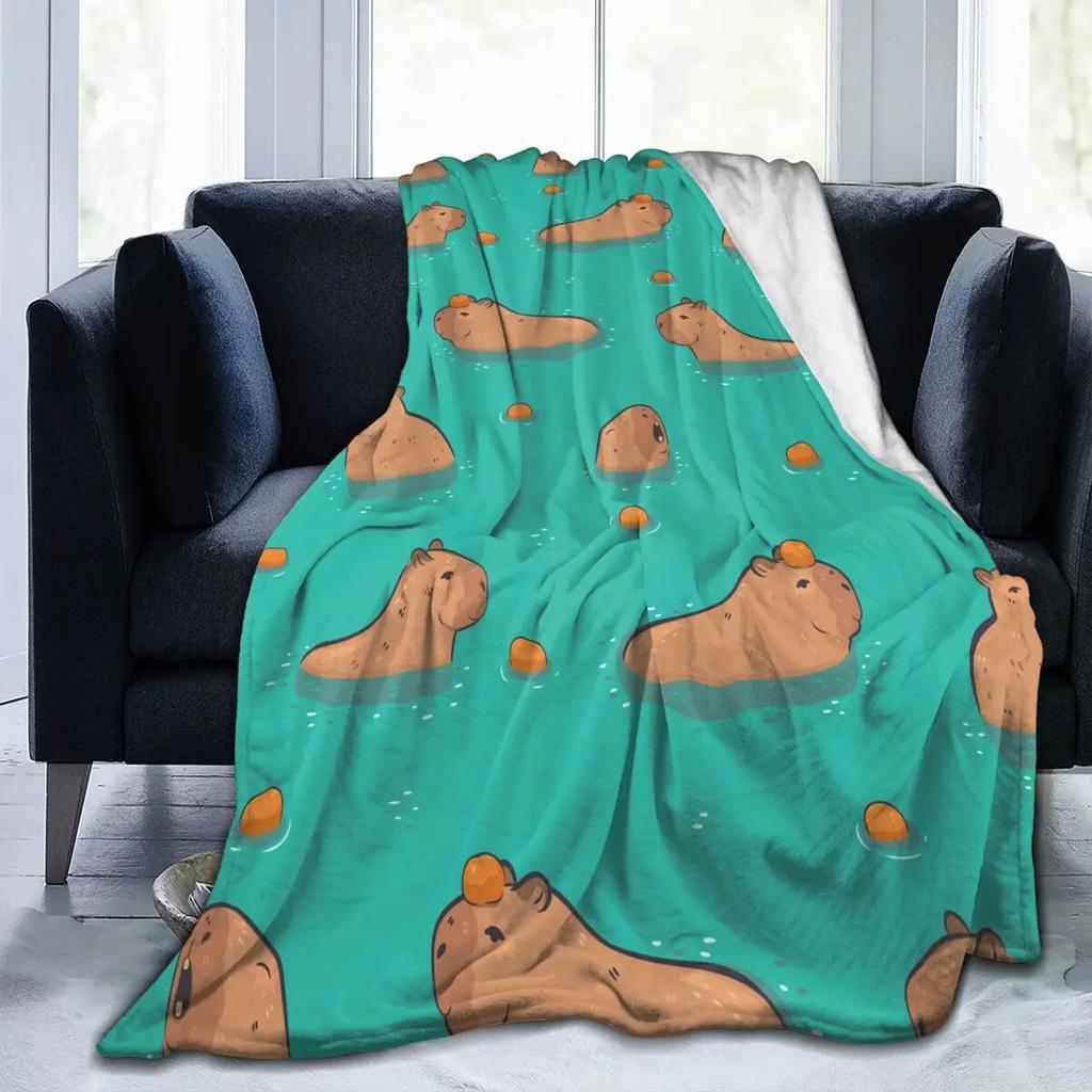 Funny Capybara Swimming Merchandise Blanket Flannel Bed Capybaras Throw Blanket Cozy Lightweight for Couch Bedding Throws