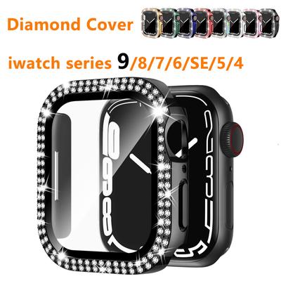 Szkło hartowane ochronne na ekran do Apple Watch Case 45mm/41mm/40mm Series 9/8/7/6/se/5/4 Diamond PC do iWatch 38mm/42mm/44mm