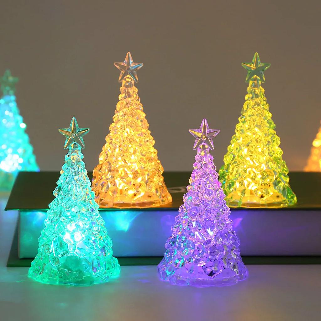 For LED Glowing Christmas Tree Desktop Decorations Xmas Day Party Decor Colorful Festival Ornaments Transparent Crystal Night Li
