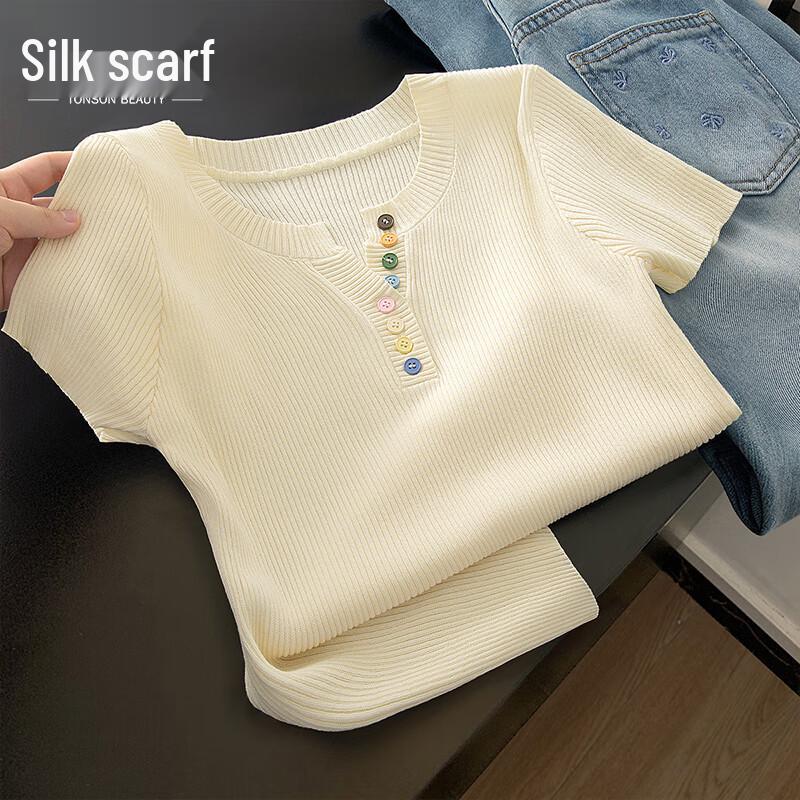 Women s Chic Color Block Round Neck Knit Top M