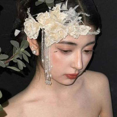 Franse Exquise Bruidshoofdbanden Veer Parels Bruidshoofddeksel Bloem Luxe Bruiloft Hoofddeksels Bruidsaccessoires