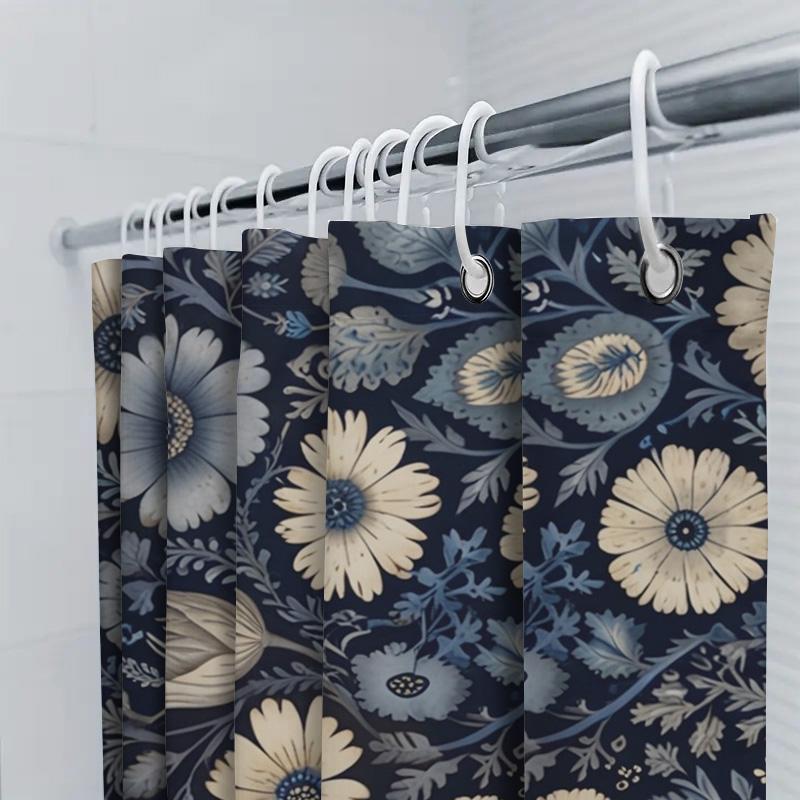 Vintage Blue Bath Shower Curtain Floral Print Home Decor Waterproof Custom Size 3D Decoration Bathroom Wall Hanging