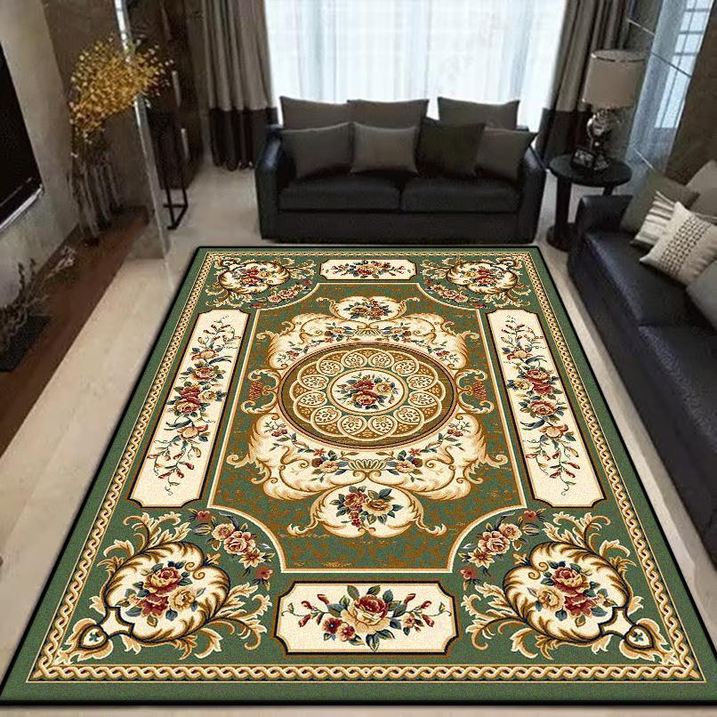 European Style Green Carpet Non-slip Flower Design Living Room Rug Soft Sofa Table Mat Big Size Cloakroom Decor Carpets Washable