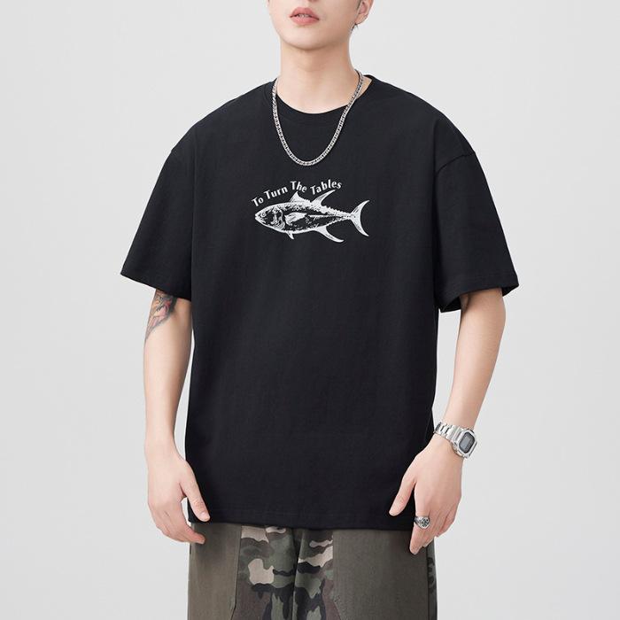 New Summer Heavyweight 260g Printed Short-sleeved T-shirt Loose Japanese Casual