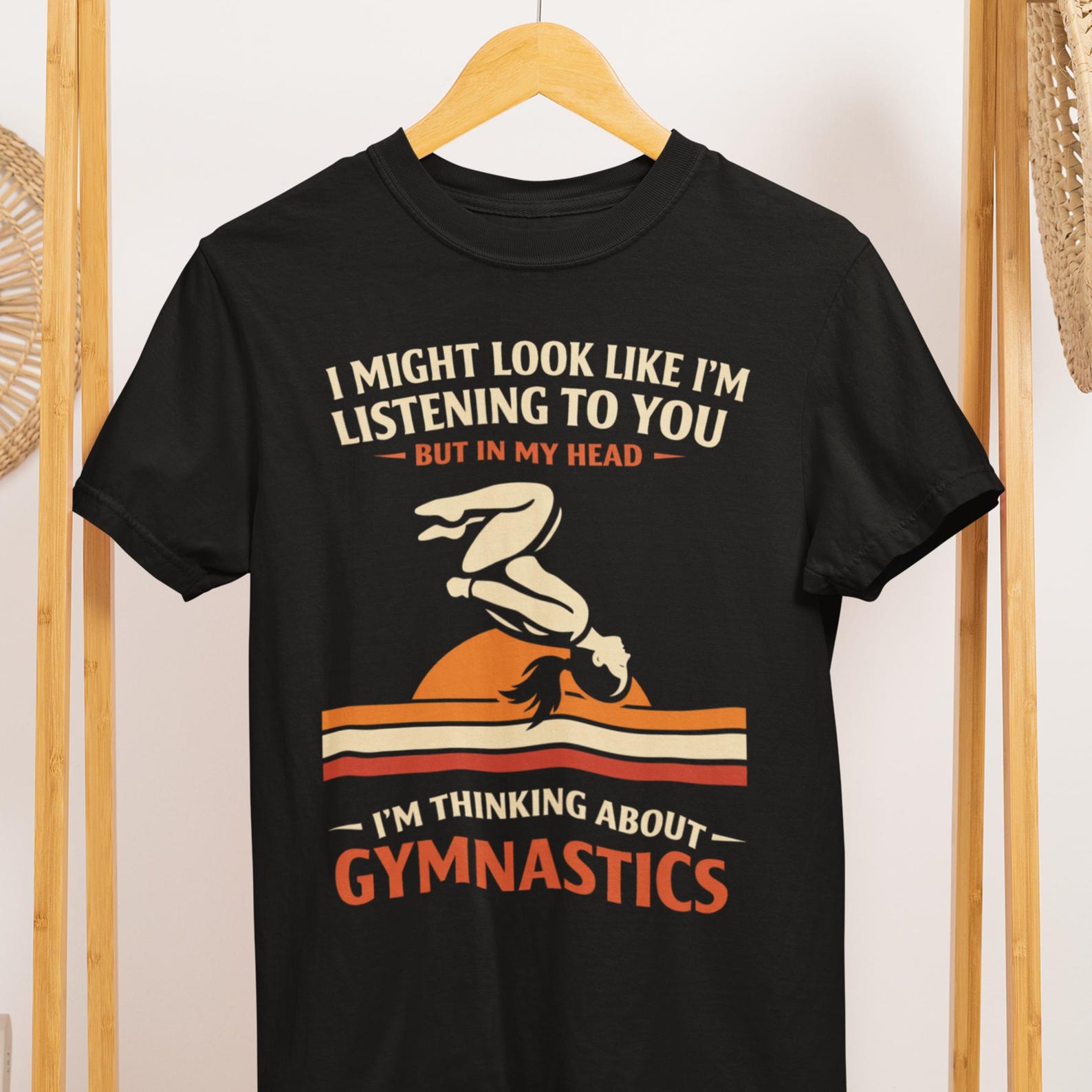 Gymnastics T-Shirt: Thinking About Gymnastics Graphic Tee S