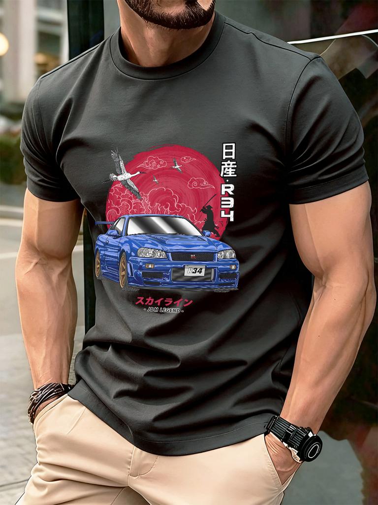 Nippon Jdm Skyline Gtr R34 Prints Cotton TShirts Mens Summer Soft T Shirt Oversized ONeck Short Sleeve Tops Basic Male Clothes