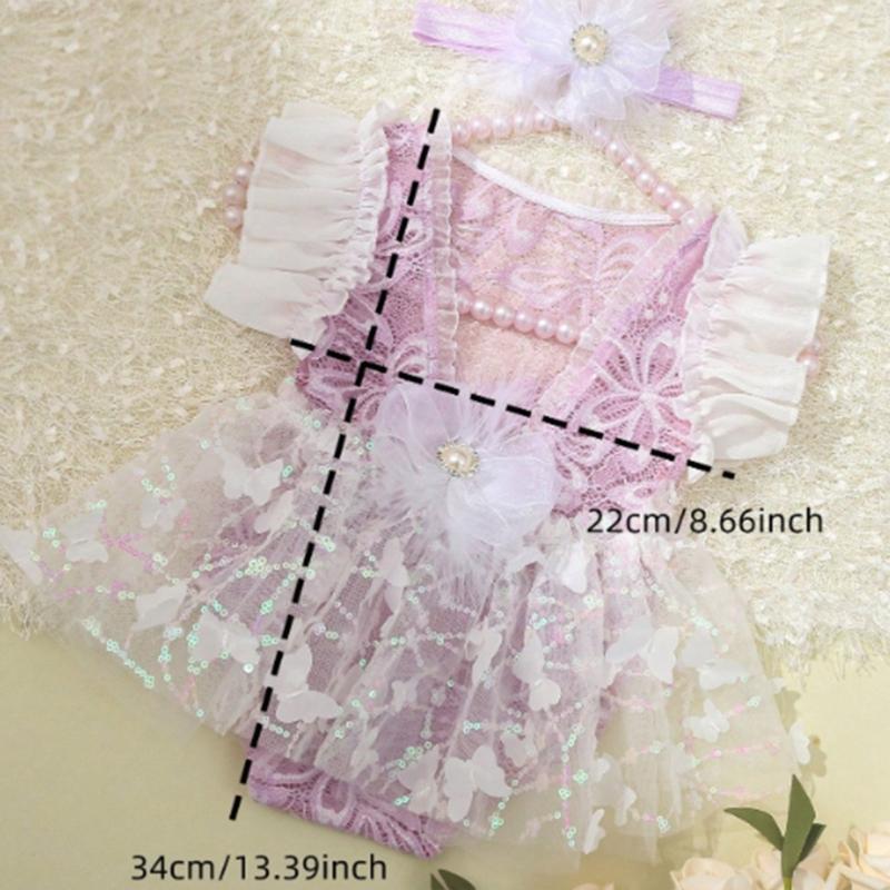 Newborn Photography Lace Dress Set Baby Girls Photo Shoot Costume Polyester Fabric With Floral Texture 0-1 Month Photoshoot Accessory