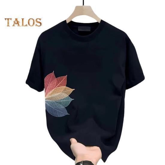 

Мужская футболка с принтом листьев, хлопковая, с круглым вырезом и короткими рукавами, летняя, повседневная, свободная, для повседневной жизни, спорта, пляжа XXXL чёрный