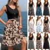 Women Casual Sleeveless Summer Dresses Spring Crewneck Patchwork Boho Floral Cocktail Party Dress