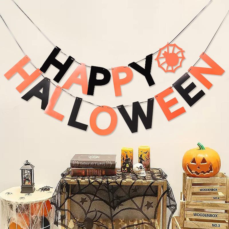 Halloween Spider Letter Banner for Festival Party Venue Decoration Pulling Flowers Themed Decorative Bunting