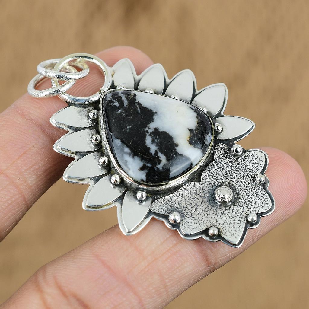 Wedding Gift For Her 925 Sterling Silver Natural Zebra Jasper Gemstone Pendant