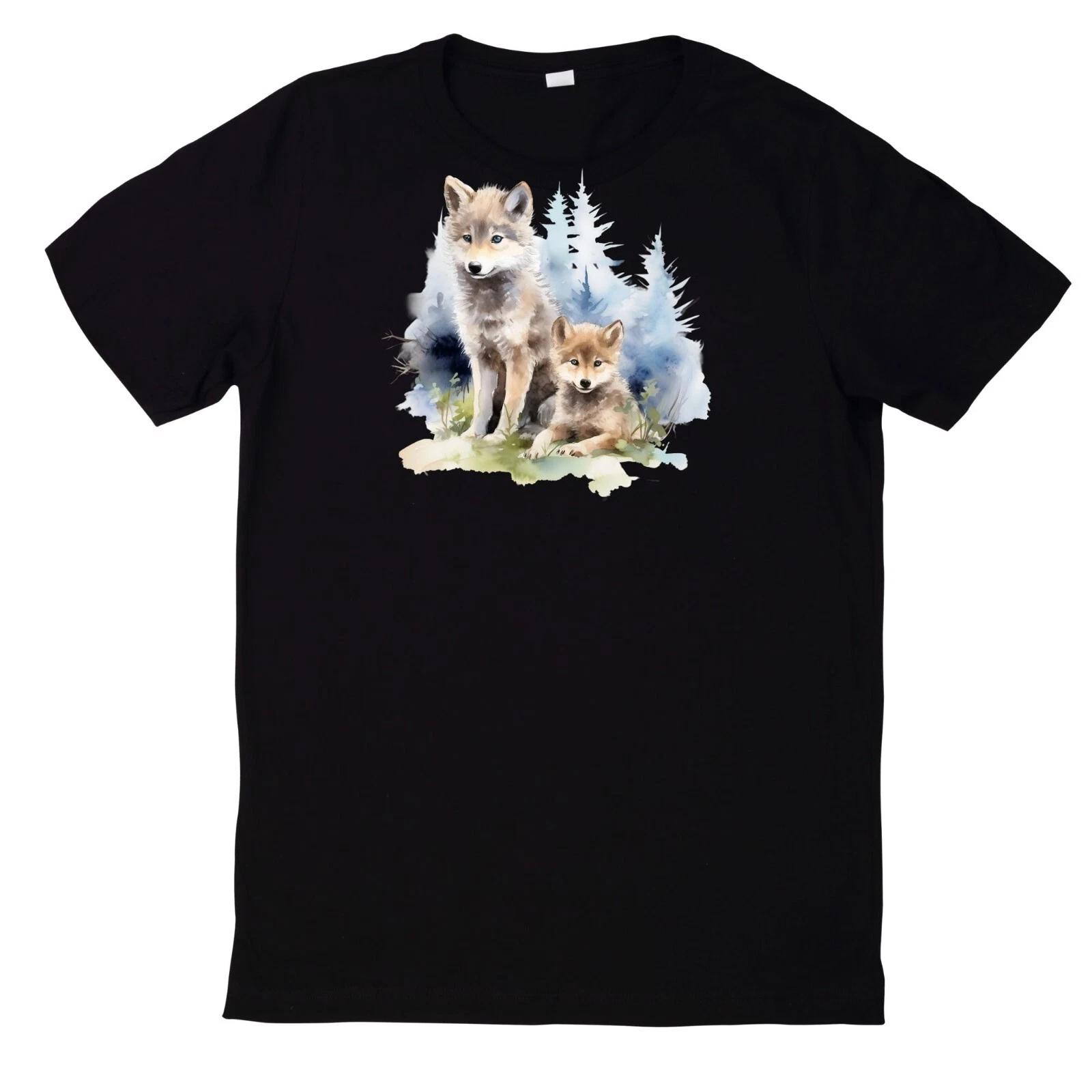 T-Shirt Aquarell Wolf Motiv Baumwolle XXXXL