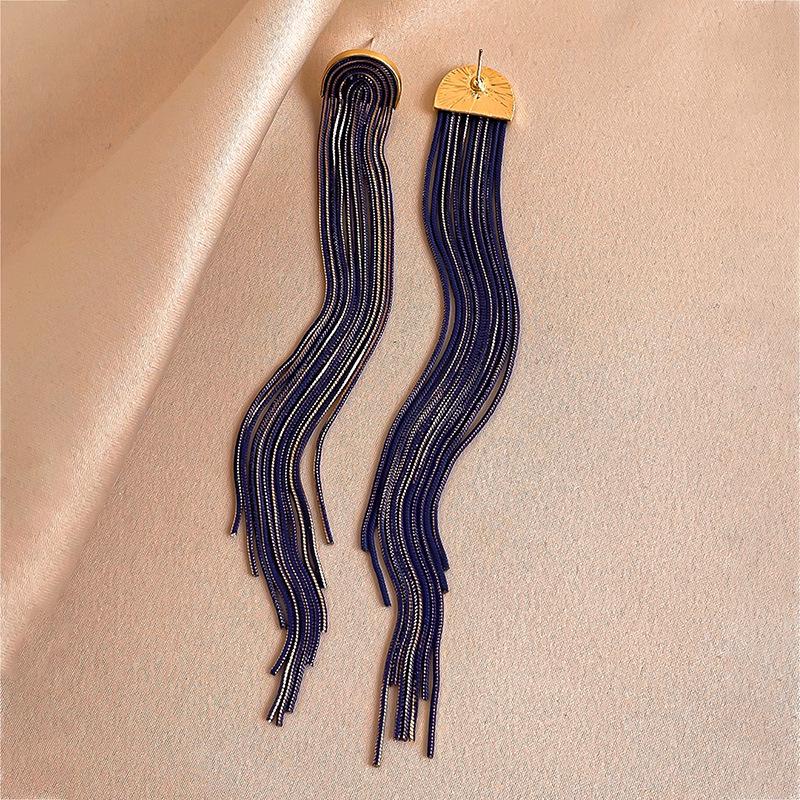 Silver Needle Retro Chain Long Tassel Earrings - Elegant European & American Fashion for Women