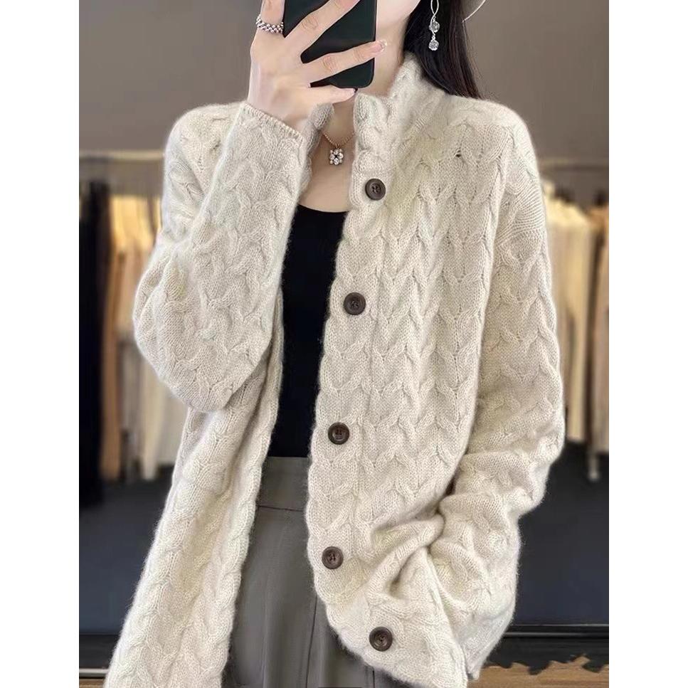 Cardigan Autunno Inverno Giacca Manica Lunga Donna Larga Casual Maglione Lavorato a Maglia Cappotto Donna