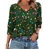 Women's Fashionable Casual Christmas Printed V-neck Top