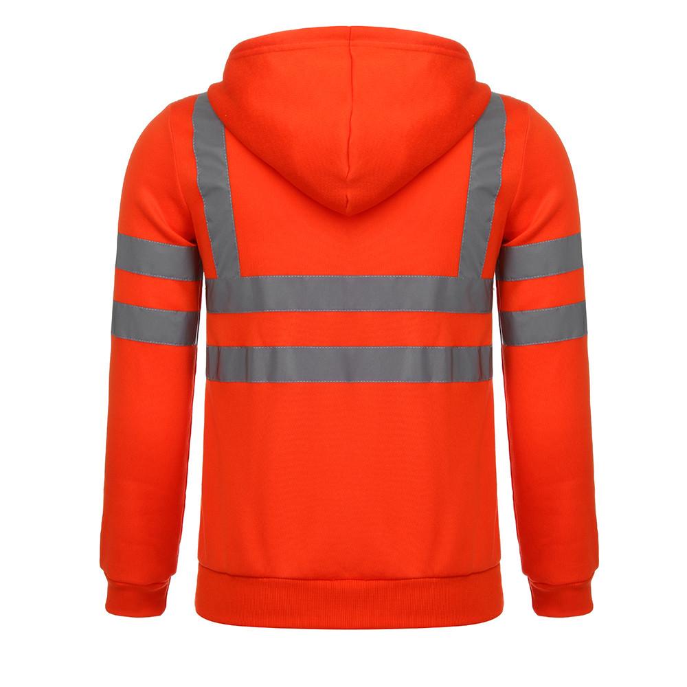 Fleece-lined Outdoor Sanitation Workwear Men's High Visibility Reflective Strip Zipper Hooded Sweatshirts