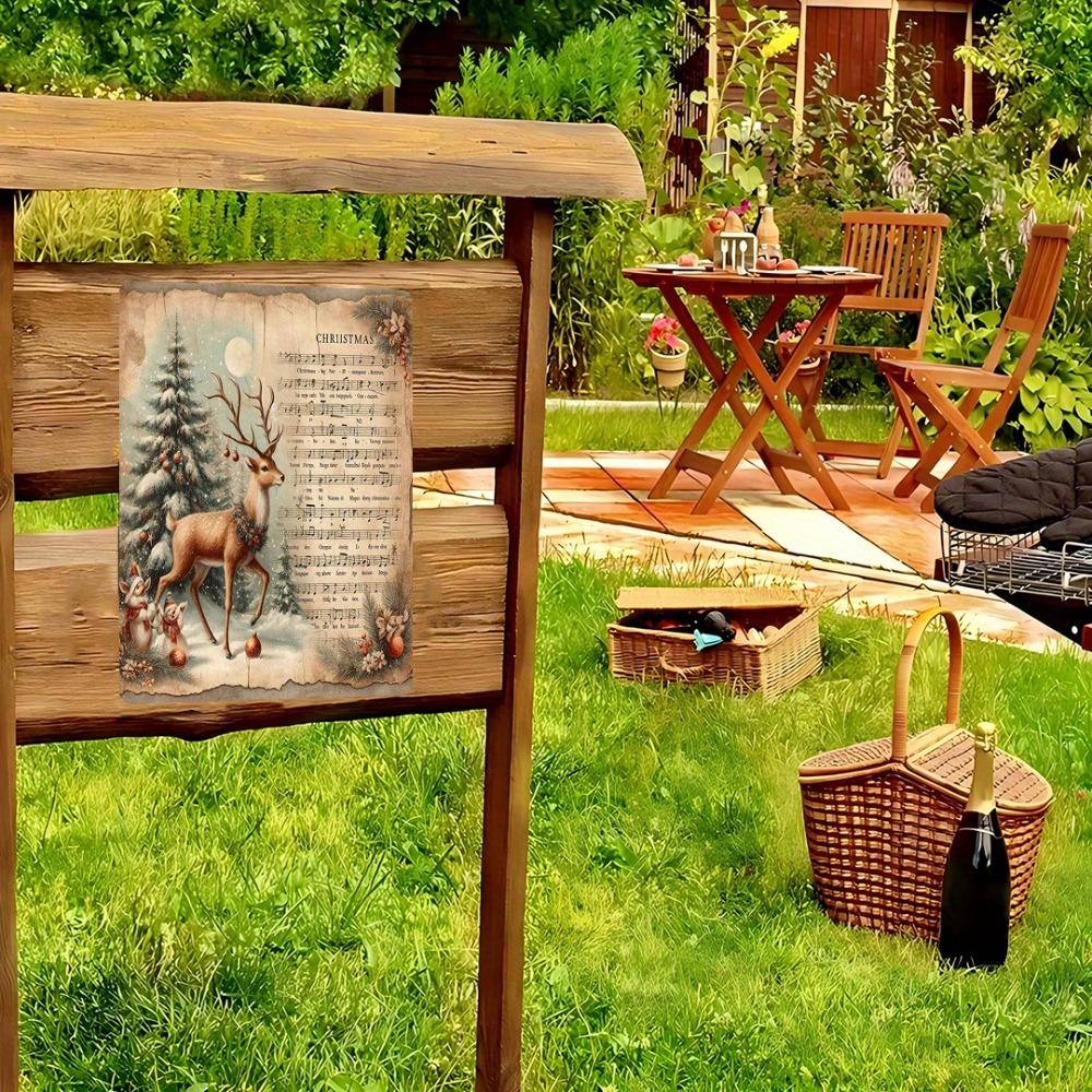 Vintage Christmas Music Sheet Wall Decor: 8x12in Iron Deer & Snowflake Sign, Easy To Hang