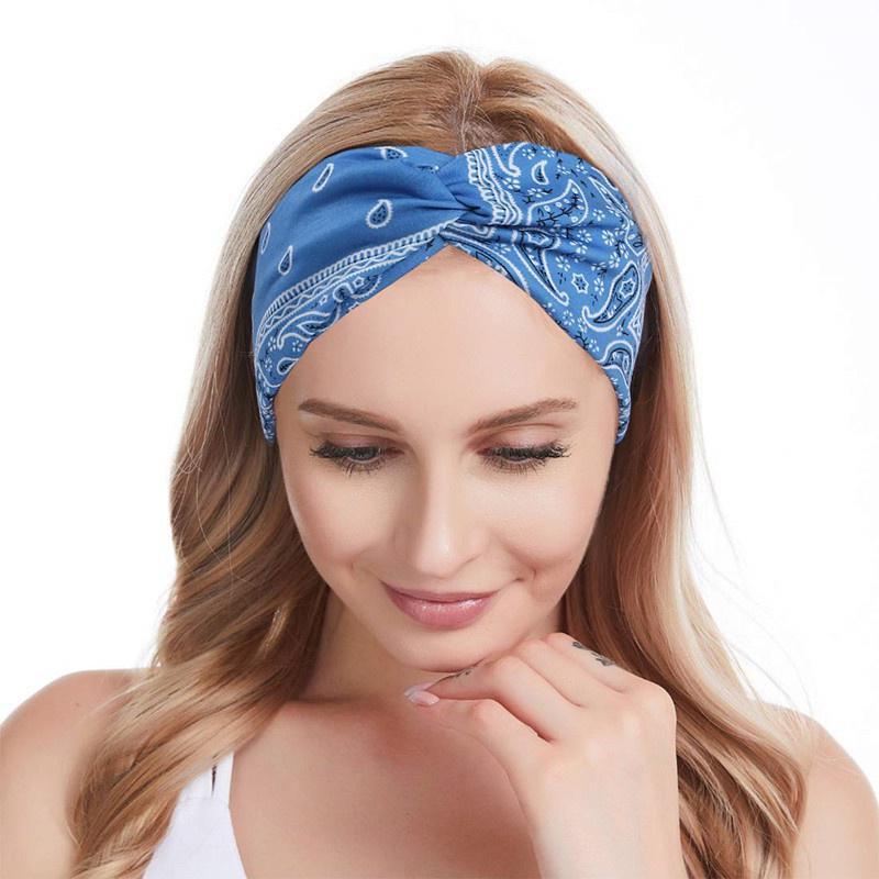 Cashew Flower Print Headbands for Women Girls African Boho Cotton Hairband Stretch Knotted Turban Headwrap Hair Accessories