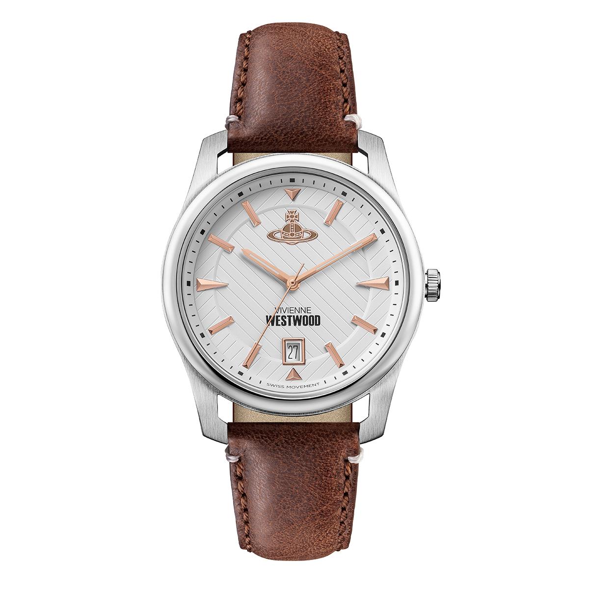 

Vivienne Westwood West Queen Watch Quartz Movement Genuine Leather Strap 40mm White Dial Fashion Brown Leather Strap Light Luxury DWVV185WHBR Regular Watch Box,Brown Strap