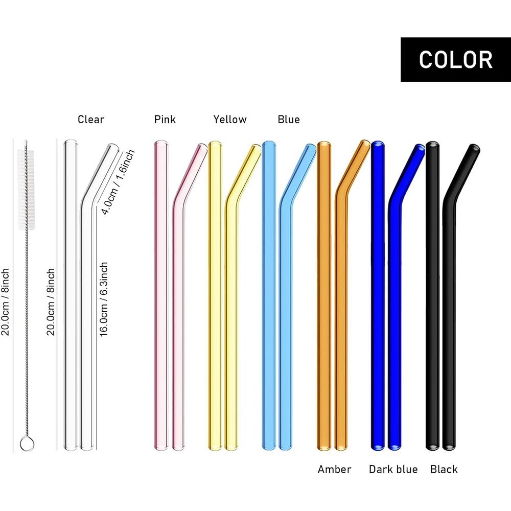 15Pcs Reusable Glass Drinking Straw Set with Brush High Borosilicate Glass Straws for Smoothies Cocktails Party Bar Accessories