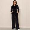Women's Casual Sports 2-piece Solid Color Long-sleeved Velvet Hooded Zipper Cardigan + Elastic Waist Wide-leg Pants Women's Suit