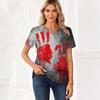 Womens Casual Halloween Printed V Neck Short Sleeve Button Down T Shirt Top for Daily Wear Holiday Party Outfit