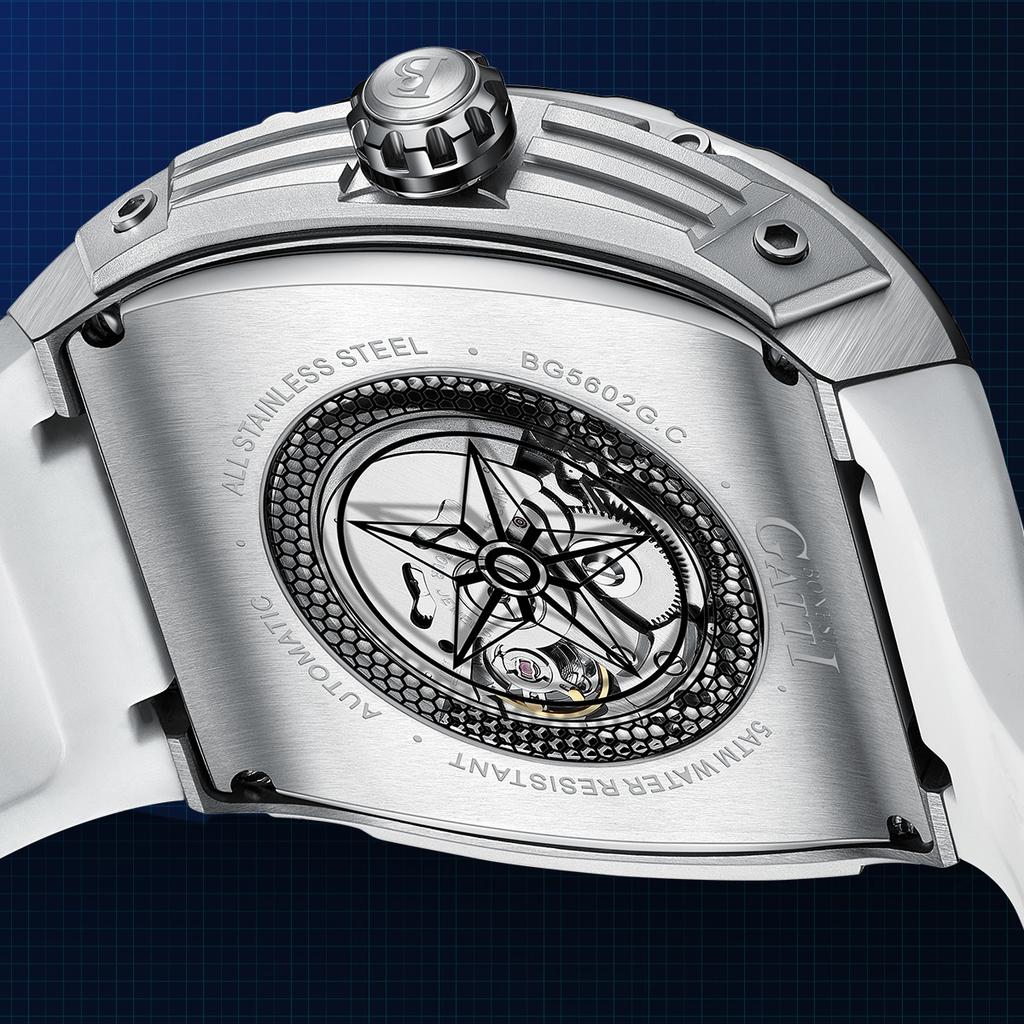 Bugatti Watch Men'S Fashion Wine Barrel Shape Hollow Business Waterproof Luminous Automatic Mechanical Watch