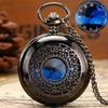 NW1456 Starry Blue Dial Pendant Bronze Hollow Quartz Pocket Watch Roman Numerals Retro Watch