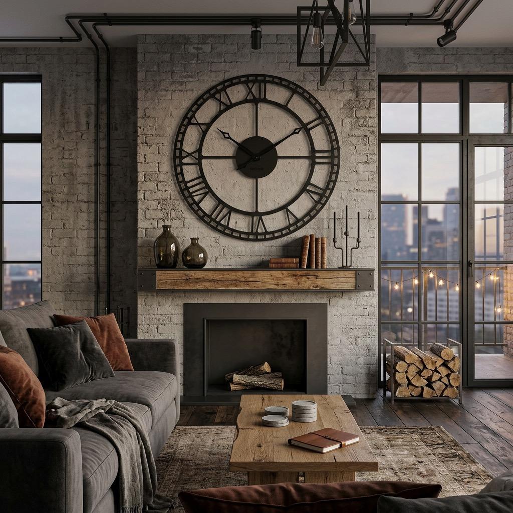 Large Black Metal Wall Clock 80cm