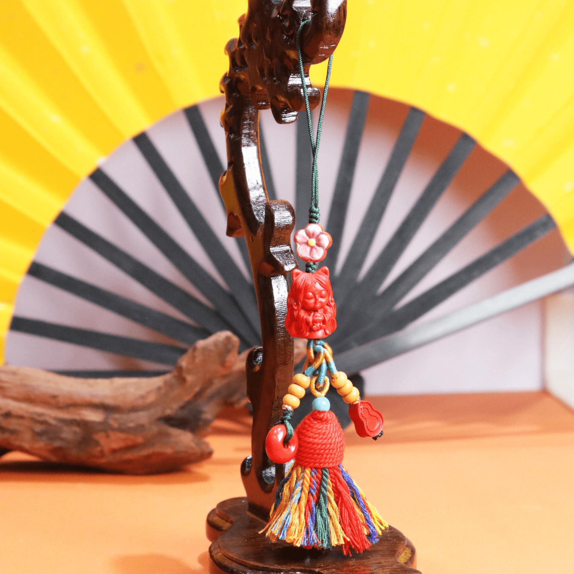 Red Sand Phone Charm: Chinese-Style Good Luck & Wealth Tassel High Content Red Sand Feng Jiu Charm
