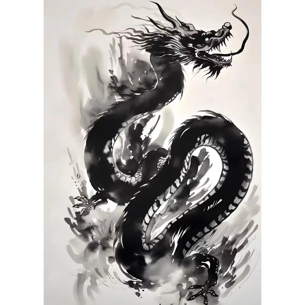 Chinesische Tuschezeichnung Retro Tiere Vintage Poster Tiger Panda Drache Nashorn Retro Leinwand Wandkunst Wohnzimmer Heimdekoration
