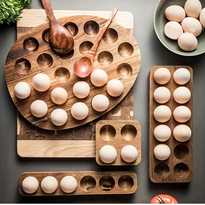 Modern Wooden Egg Storage Box - Multi-Compartment Kitchen Organizer for Fresh Eggs Perfect for Home Cooking Baking