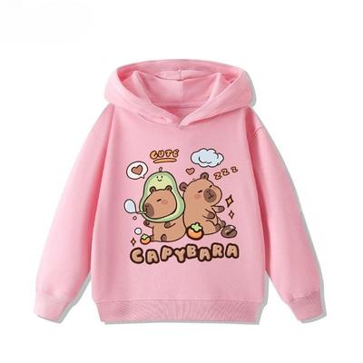 Cartoon Fun Capybara Cute Print  Girls  Hoodie Fall and Winter Outdoor Leisure Sports Children's Hooded Sweatshirt