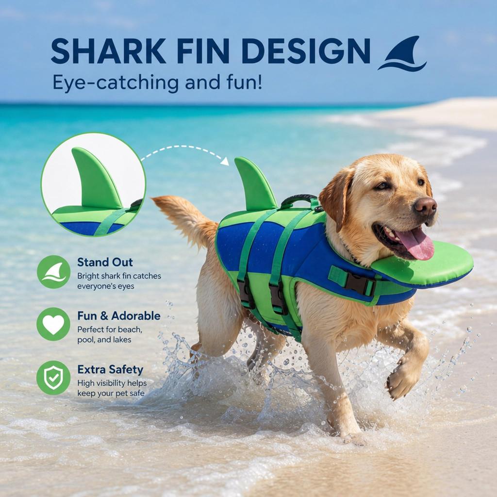 Dog Life Jacket with Design, Adjustable Pet Swim Vest with Handle for Activities